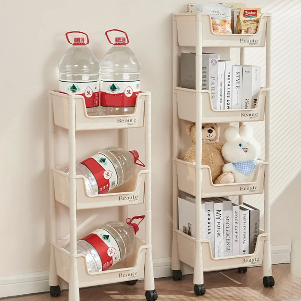 Slim 4-Tier Rolling Cart Storage Rack Under Desk Organizer for Home  /  Student Use with Wheels - 4