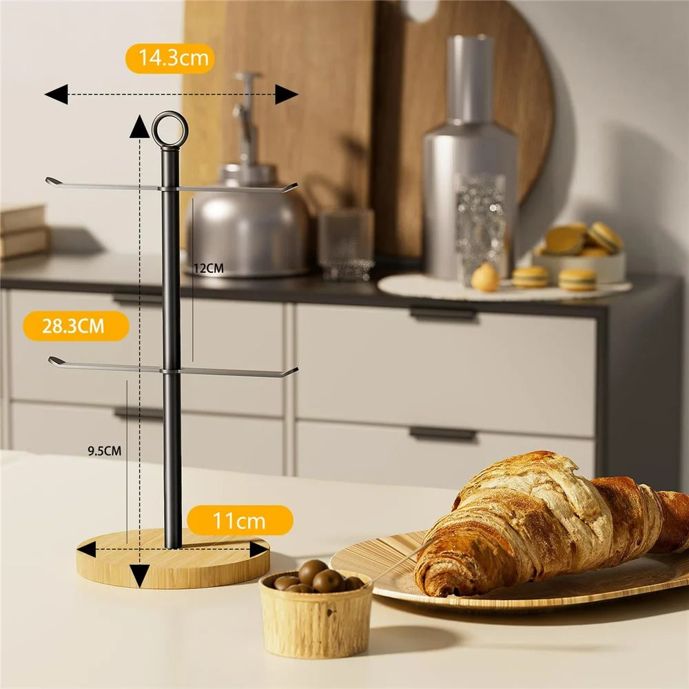 Countertop Cup Lid Organizer Rack Key Holder Stand Iron + Bamboo Water Glass Cover Storage Holder - 5