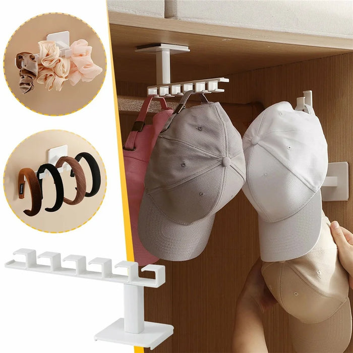 6 Hooks Adhesive L Shape Hanger Plastic Storage Rack for Cabinet No Drill Organizer - 2