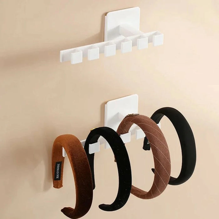 6 Hooks Adhesive L Shape Hanger Plastic Storage Rack for Cabinet No Drill Organizer - 4