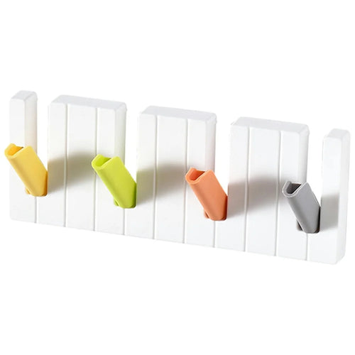 Creative Piano Design Key Holder Drill Free Foldable Coat Hanger Rack for Bathroom Entryway - Multi-Color - 1