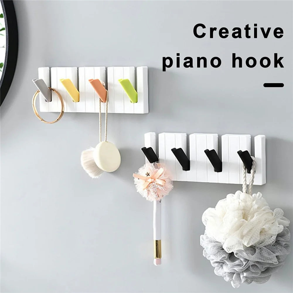 Creative Piano Design Key Holder Drill Free Foldable Coat Hanger Rack for Bathroom Entryway - Multi-Color - 2