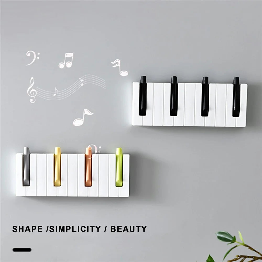 Creative Piano Design Key Holder Drill Free Foldable Coat Hanger Rack for Bathroom Entryway - Multi-Color - 3