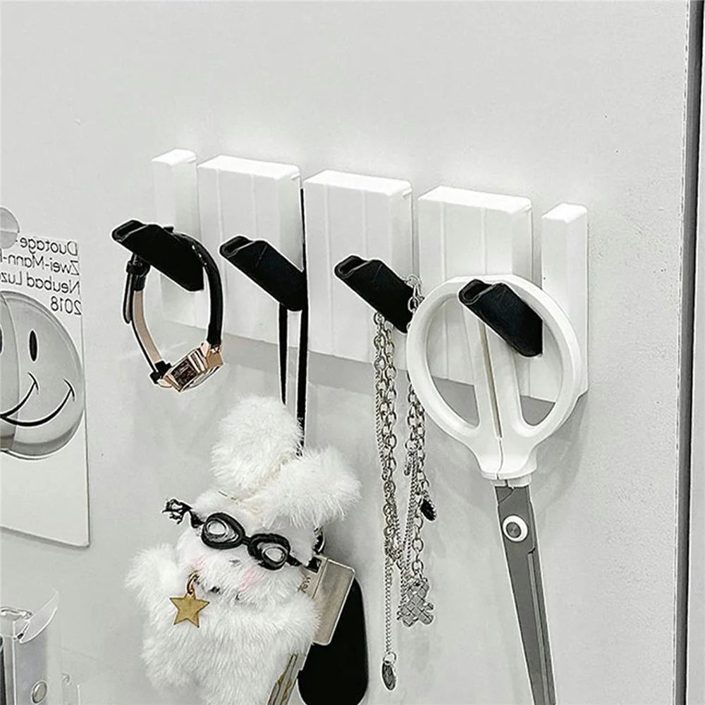 Creative Piano Design Key Holder Drill Free Foldable Coat Hanger Rack for Bathroom Entryway - Multi-Color - 4