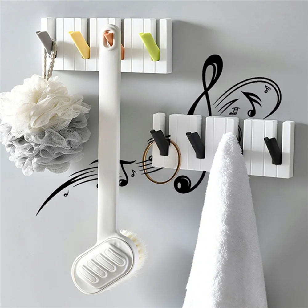 Creative Piano Design Key Holder Drill Free Foldable Coat Hanger Rack for Bathroom Entryway - Multi-Color - 5