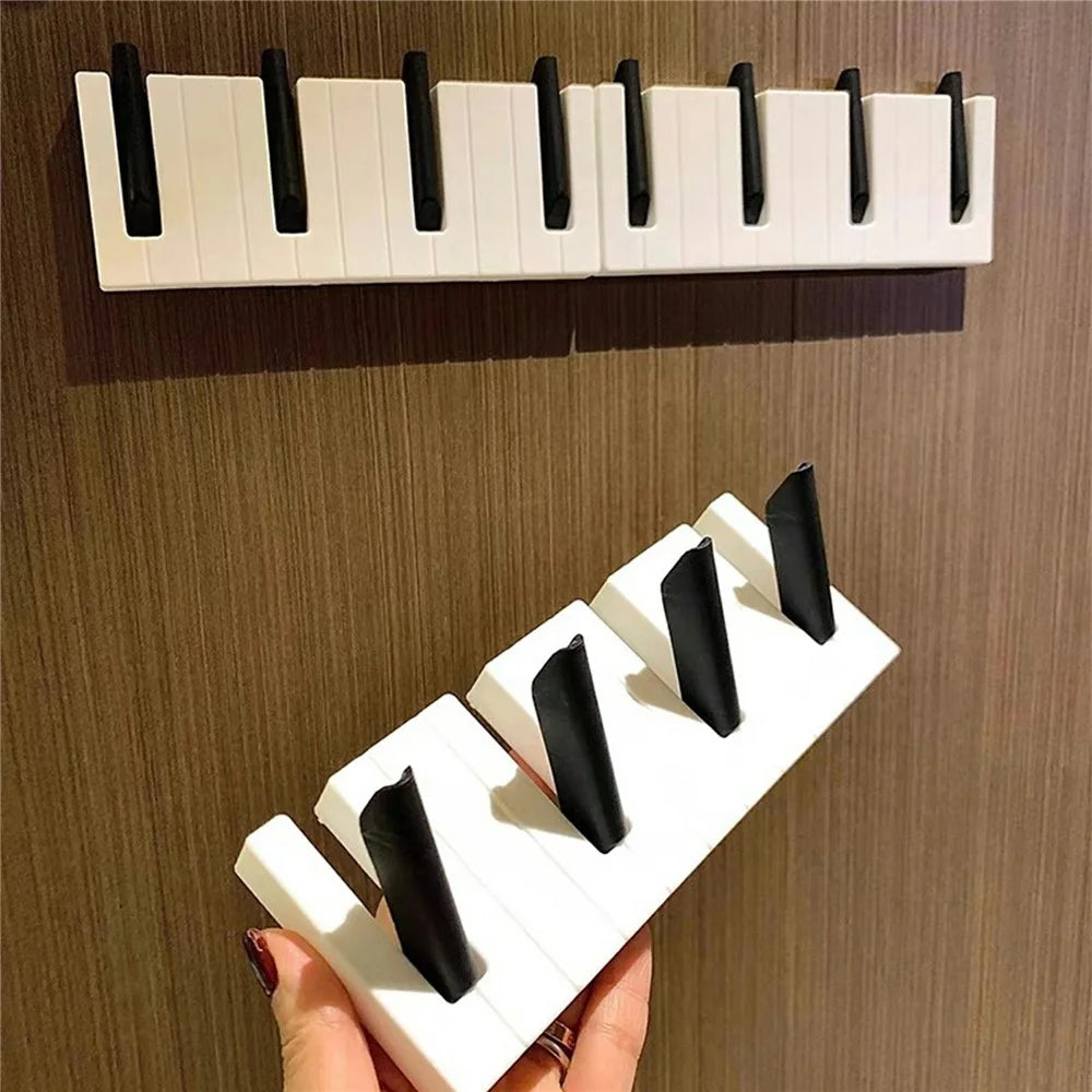 Creative Piano Design Key Holder Drill Free Foldable Coat Hanger Rack for Bathroom Entryway - Multi-Color - 6