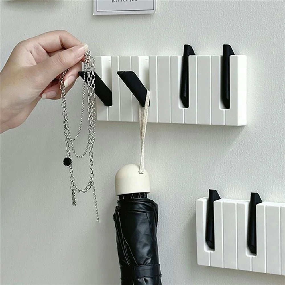 Creative Piano Design Key Holder Drill Free Foldable Coat Hanger Rack for Bathroom Entryway - Multi-Color - 7
