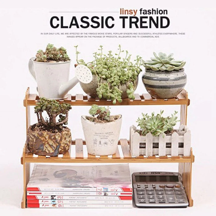 A47 2 Tier Bamboo Plant Stand Holder for Succulents / Office / Living Room / Balcony Plant Pot Display Rack Shelf - 3