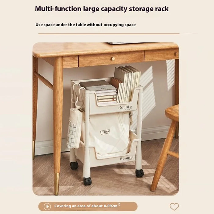 2 Tier Rolling Storage Rack Under Desk Organizer with Wheels for Home / Dormitory - 2