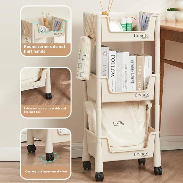 2 Tier Rolling Storage Rack Under Desk Organizer with Wheels for Home / Dormitory - 7