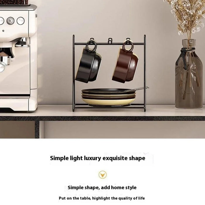 Cup Holder Stand Iron Art Kitchen Storage Rack Coffee Mug Organizer Dish Display Shelf - Black - 2