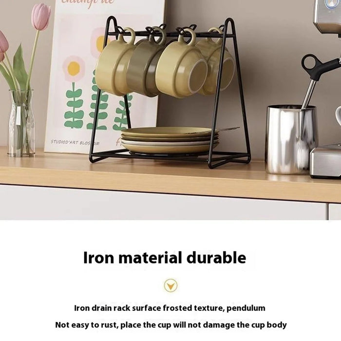 Cup Holder Stand Iron Art Kitchen Storage Rack Coffee Mug Organizer Dish Display Shelf - Black - 3