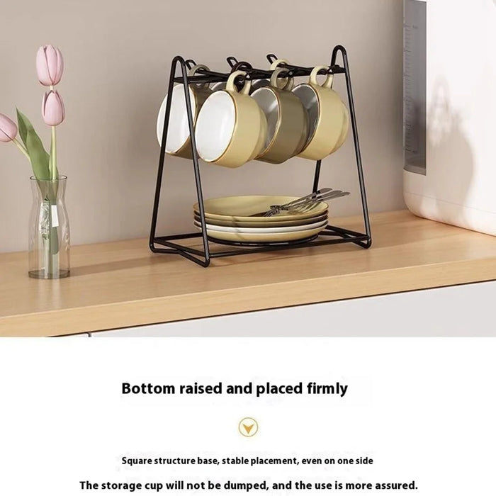 Cup Holder Stand Iron Art Kitchen Storage Rack Coffee Mug Organizer Dish Display Shelf - Black - 4