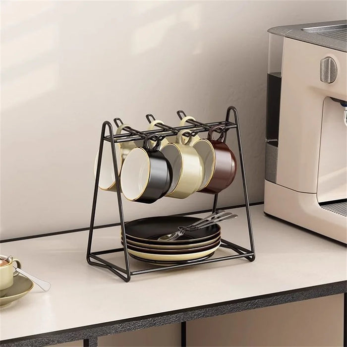 Cup Holder Stand Iron Art Kitchen Storage Rack Coffee Mug Organizer Dish Display Shelf - Black - 6