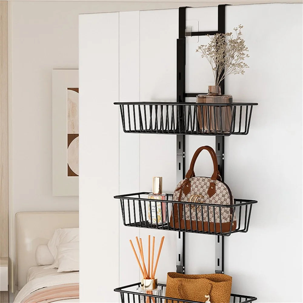 3 Tier Hanging Organizer Multi Layer Door Storage Rack No Drill Design for Kitchen Bedroom Bathroom - 5