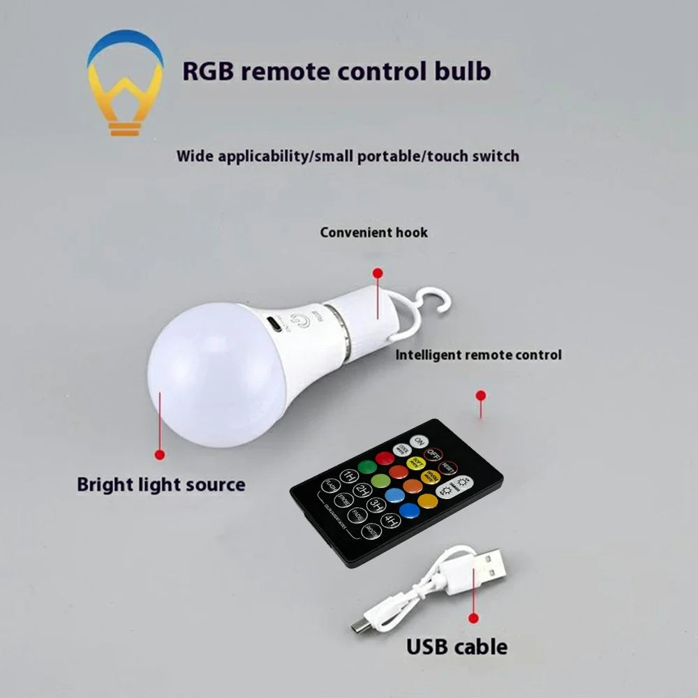 E27 RGB Rechargeable Light Bulb with Remote Control and Timer Dimmable Touch Control 2700 - 6500K - 2