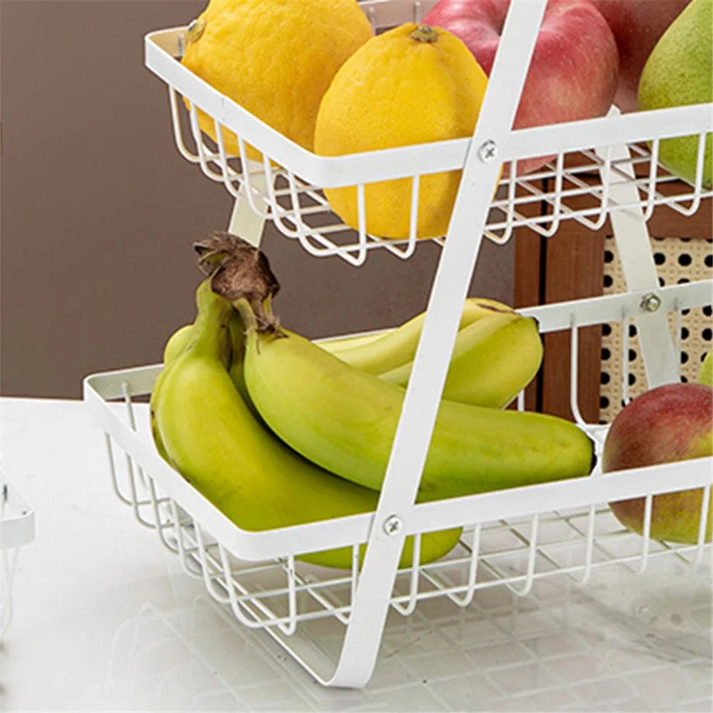 3-Tier Fruit Basket Kitchen Storage Rack Iron Hollow Mesh Living Room Snack Holder - White - 4