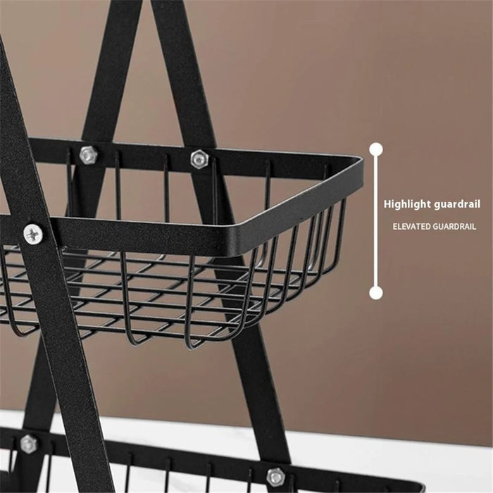 3-Tier Fruit Basket Kitchen Storage Rack Iron Hollow Mesh Living Room Snack Holder - Black - 3