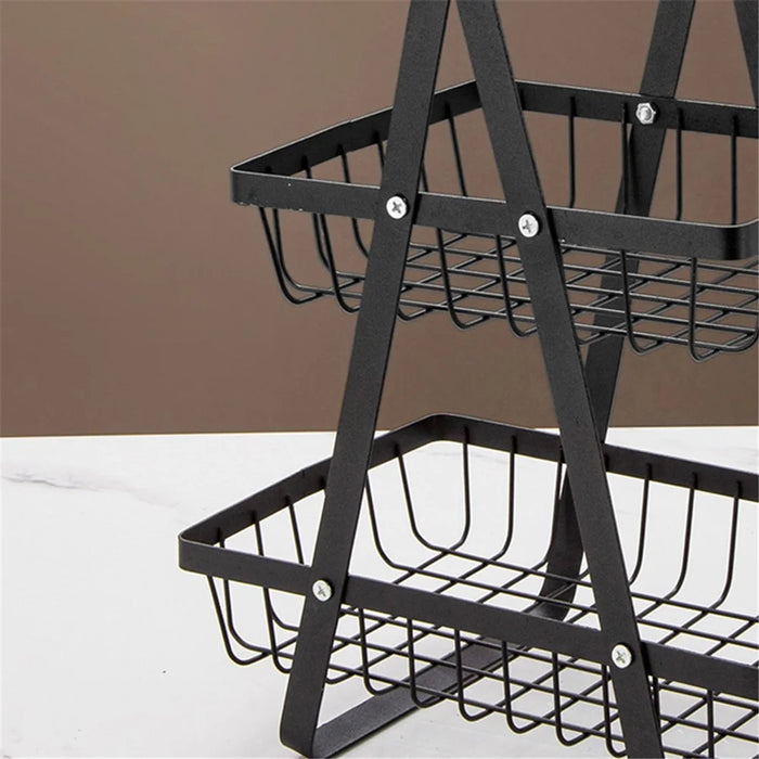 3-Tier Fruit Basket Kitchen Storage Rack Iron Hollow Mesh Living Room Snack Holder - Black - 4