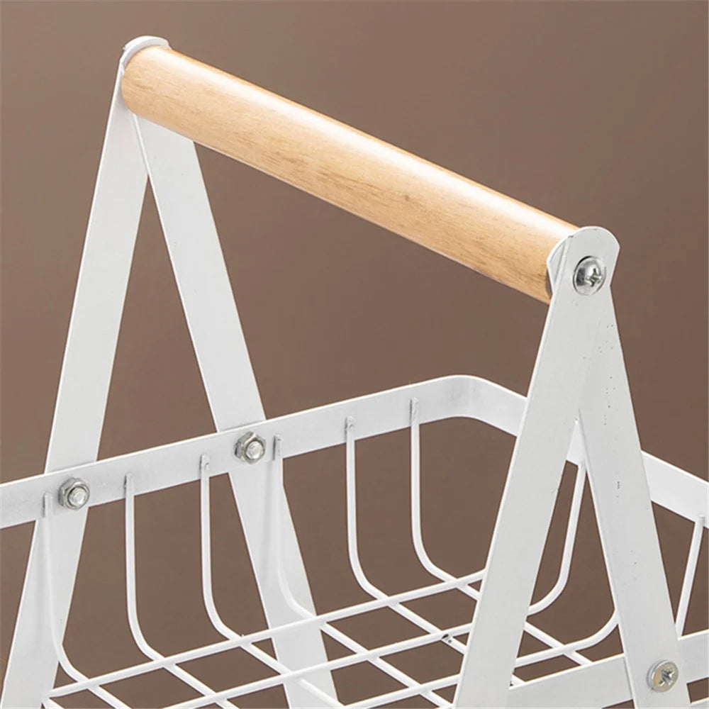 2-Tier Fruit Basket Iron Mesh Kitchen Storage Organizer with Handle Living Room Snack Holder Rack - White - 3