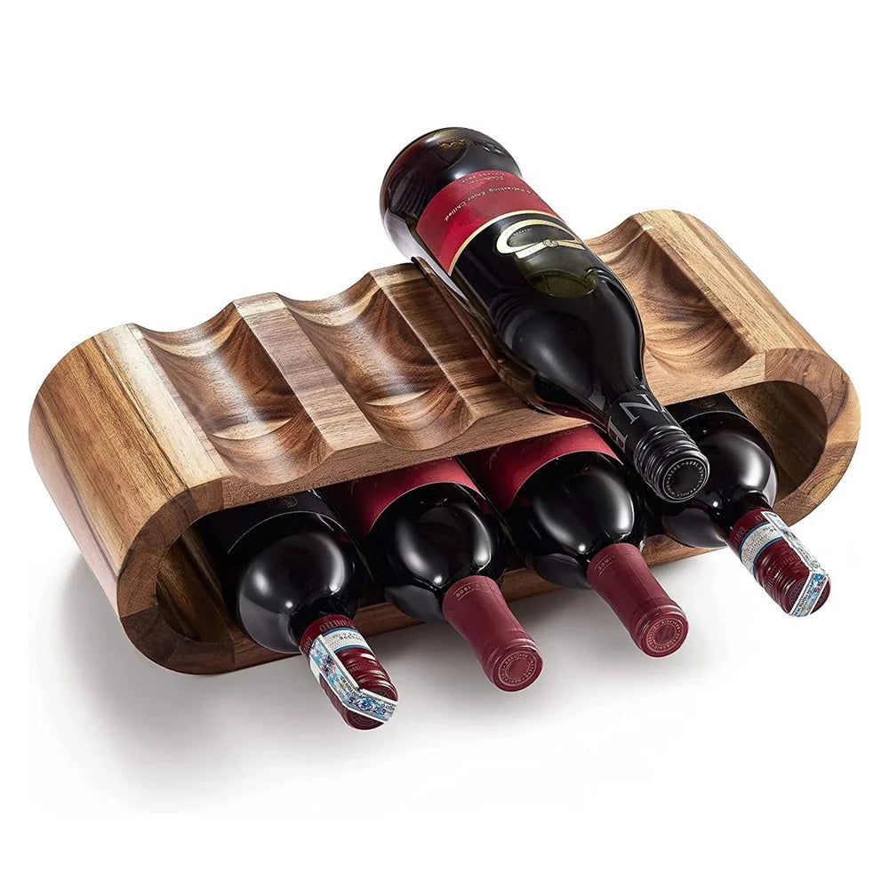Wooden Wine Rack 8 Bottles Double Layer Display Stand Modern Minimalist Tabletop Organizer For Kitchen  /  Dining Room - 1