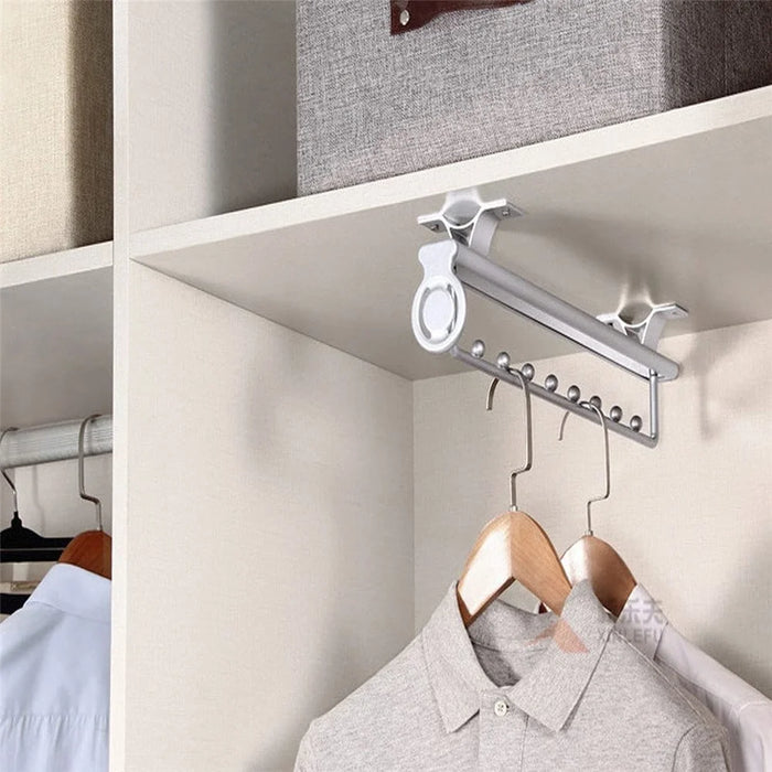 12 Inch Wardrobe Closet Retractable Pull-Out Clothes Hanging Rod Metal Pants Hanger Rack - Silver - 2