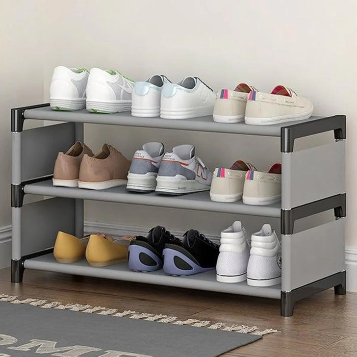 3 Layers Space Saving Shoe Rack Shoe Storage Organizer Shelf for Apartment Entryway, 54 x 26 x 38cm - Grey - 1