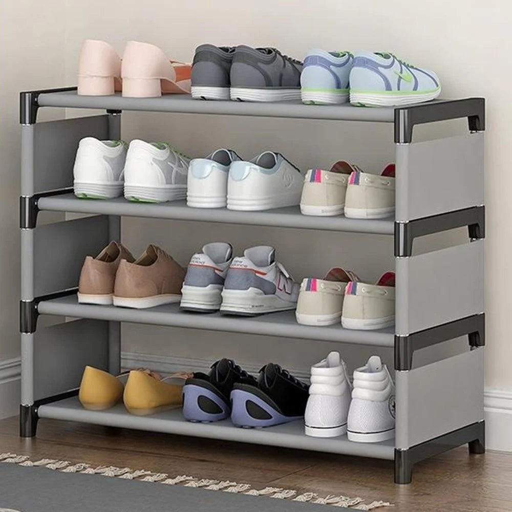 4 Layers Space Saving Shoe Rack Shoe Storage Organizer Shelf for Apartment Entryway, 54 x 26 x 55cm - Grey - 1