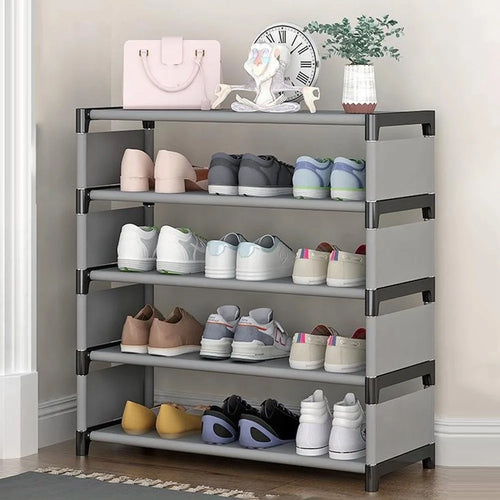 5 Layers Space Saving Shoe Rack Shoe Storage Organizer Shelf for Apartment Entryway, 54 x 26 x 72cm - Grey - 1