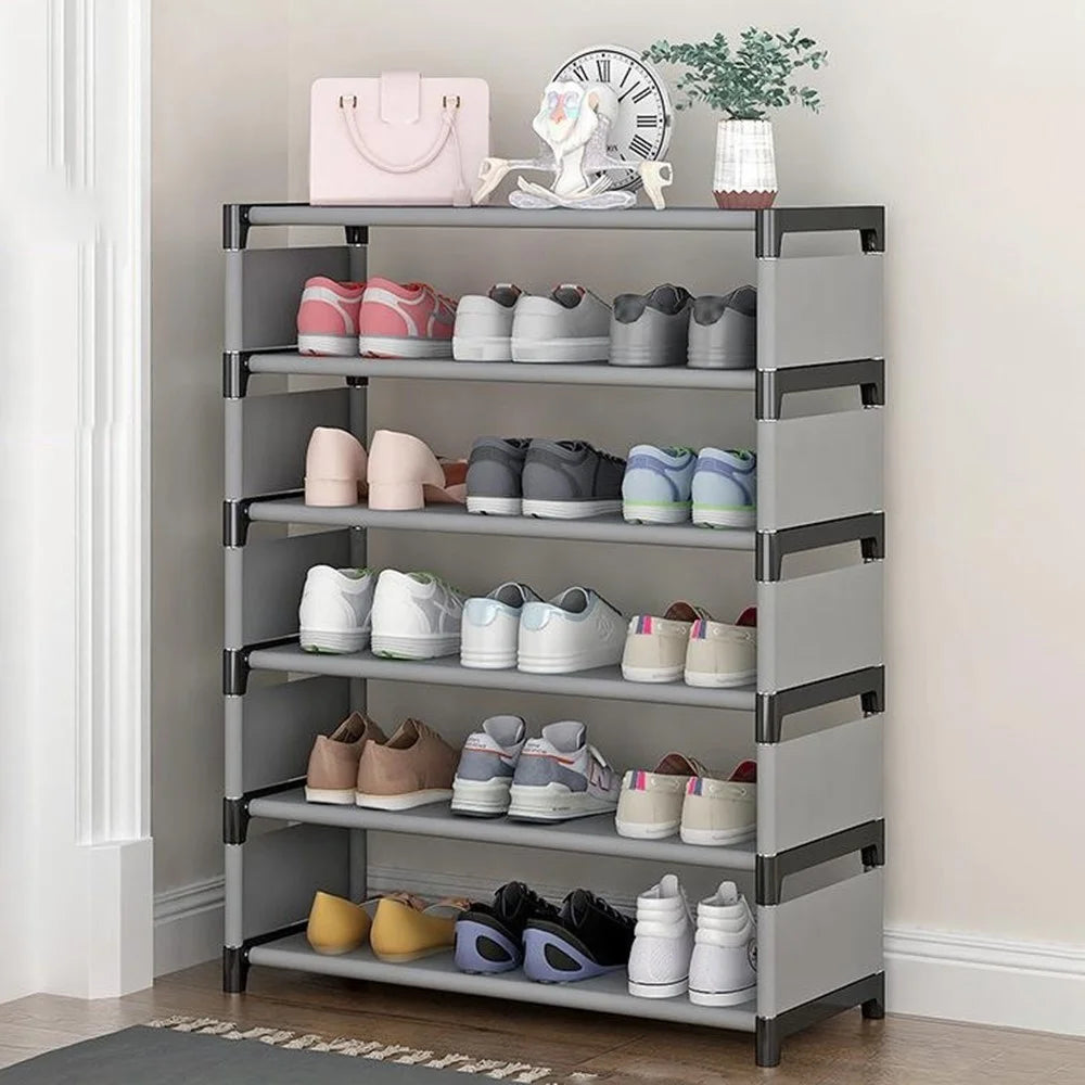 6 Layers Space Saving Shoe Rack Shoe Storage Organizer Shelf for Apartment Entryway, 54 x 26 x 89cm - Grey - 1