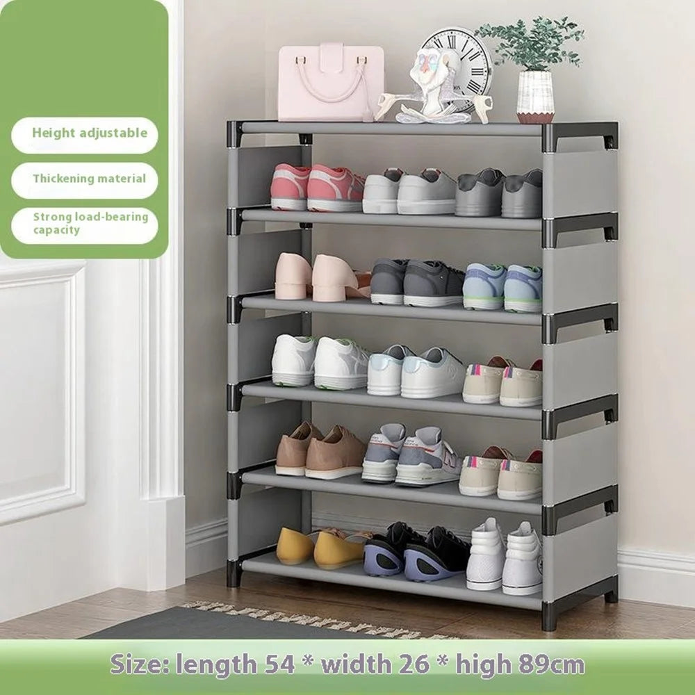 6 Layers Space Saving Shoe Rack Shoe Storage Organizer Shelf for Apartment Entryway, 54 x 26 x 89cm - Grey - 2