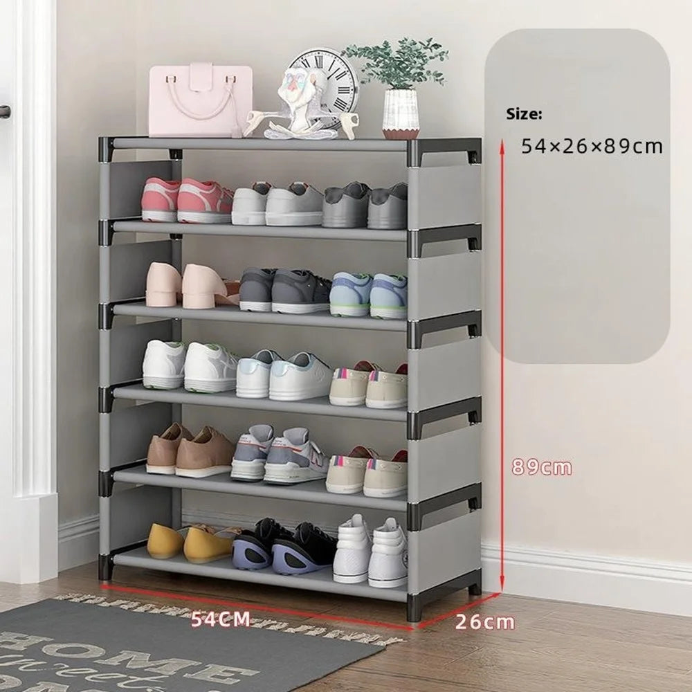 6 Layers Space Saving Shoe Rack Shoe Storage Organizer Shelf for Apartment Entryway, 54 x 26 x 89cm - Grey - 7