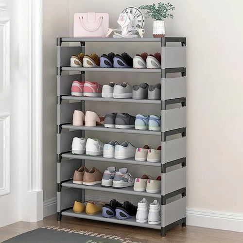 7 Layers Space Saving Shoe Rack Shoe Storage Organizer Shelf for Apartment Entryway, 54 x 26 x 106cm - Grey - 1