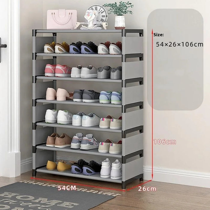7 Layers Space Saving Shoe Rack Shoe Storage Organizer Shelf for Apartment Entryway, 54 x 26 x 106cm - Grey - 7