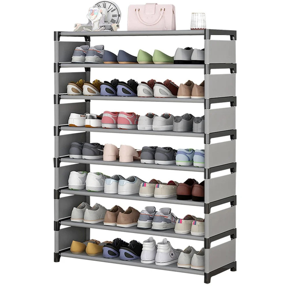 8 Layers Space Saving Shoe Rack Shoe Storage Organizer Shelf for Apartment Entryway, 54 x 26 x 123cm - Grey - 1