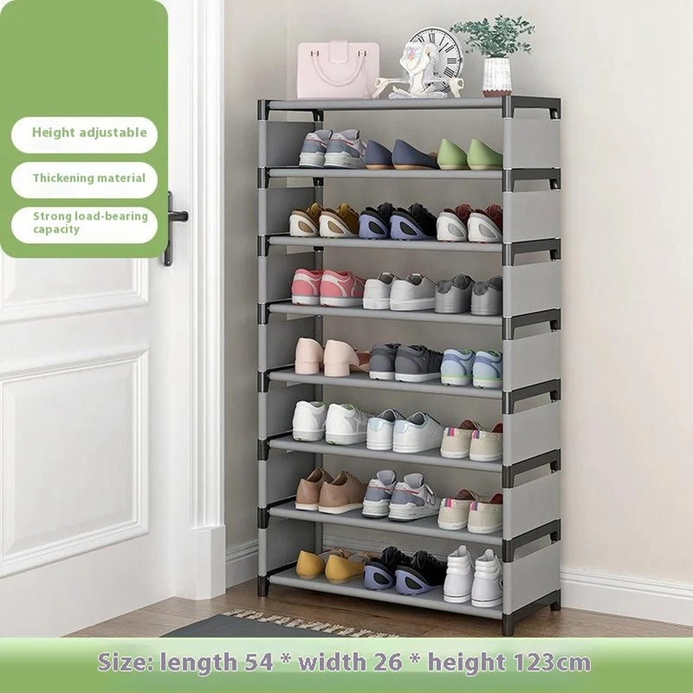 8 Layers Space Saving Shoe Rack Shoe Storage Organizer Shelf for Apartment Entryway, 54 x 26 x 123cm - Grey - 2