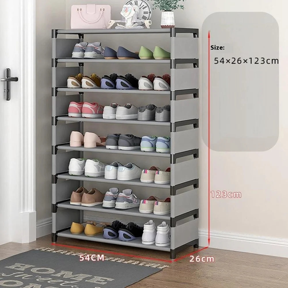 8 Layers Space Saving Shoe Rack Shoe Storage Organizer Shelf for Apartment Entryway, 54 x 26 x 123cm - Grey - 7