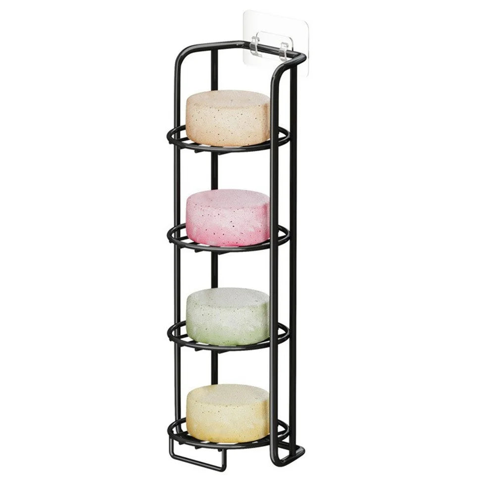 Wall Mounted Soap Holder 4-Tier Bathroom Storage Rack Organizer Stainless Steel Shower Caddy - Black / No Bamboo Mat - 1