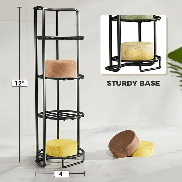 Wall Mounted Soap Holder 4-Tier Bathroom Storage Rack Organizer Stainless Steel Shower Caddy - Black / No Bamboo Mat - 5