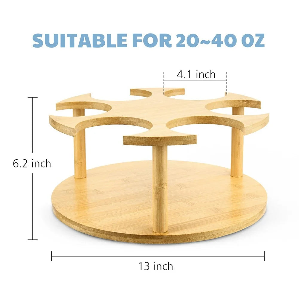 For Stanley Cup Holder 360° Rotating Organizer For Desk Storage Bamboo Wood Mug Rack - 5