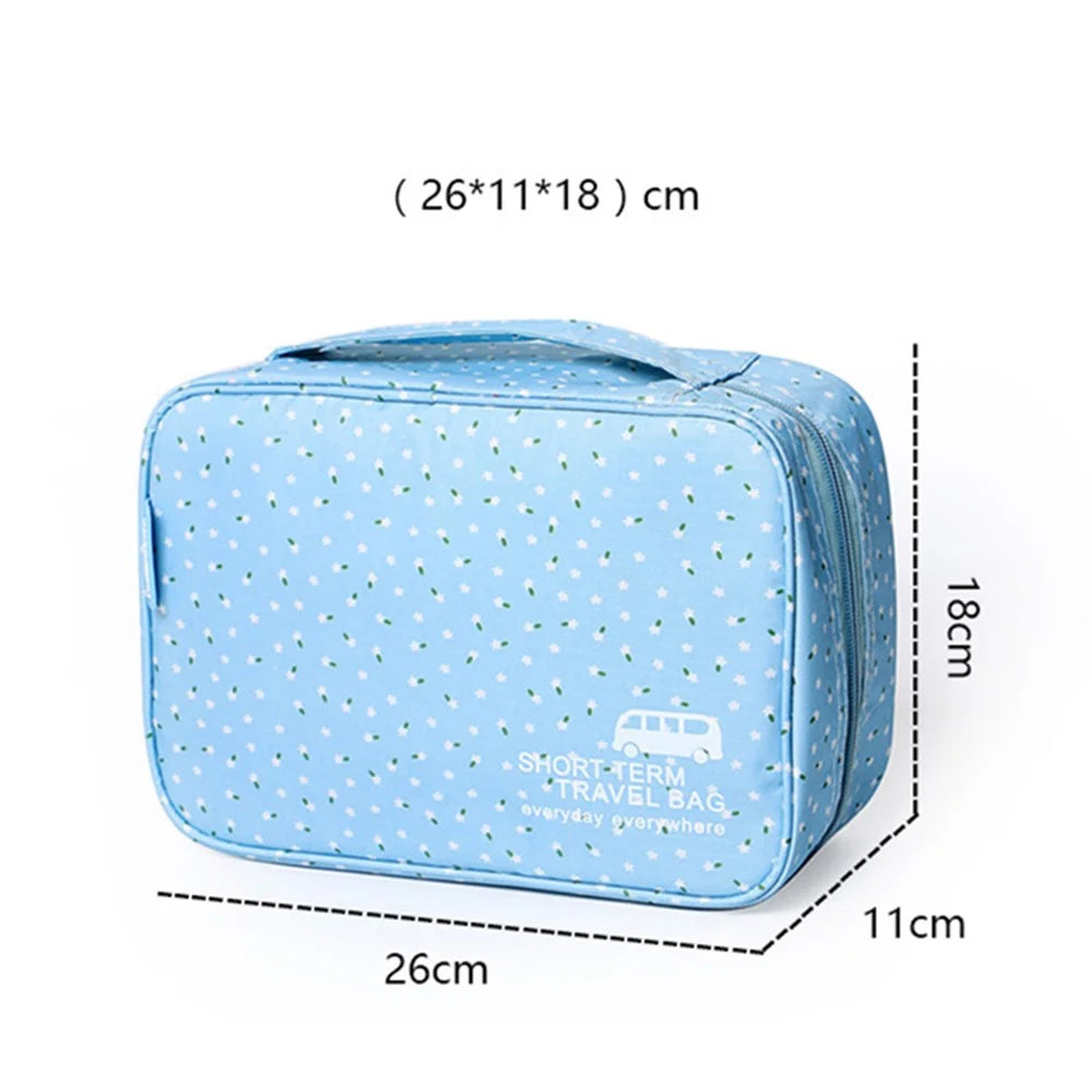 WEEKEIGHT Portable Travel Makeup Toiletry Bag Multi-pocket Cosmetics Storage Bag with Hanging Hook - Pink/Leaf - 4