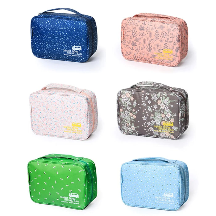 WEEKEIGHT Portable Travel Makeup Toiletry Bag Multi-pocket Cosmetics Storage Bag with Hanging Hook - Pink/Leaf - 6