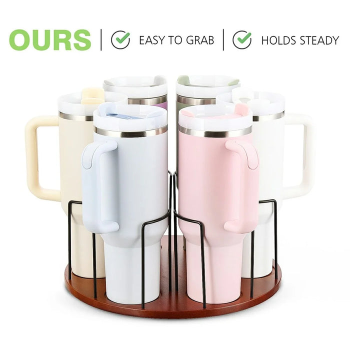 For Stanley Cup Holder 360° Rotating Organizer For Desk Storage Rubber Wood Mug Rack - 4