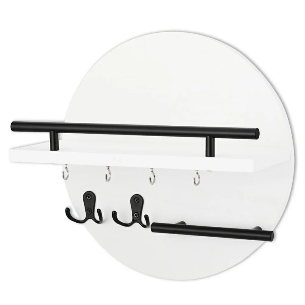 Wall Mounted Key Holder Organizer Round Decorative Shelf for Entryway Living Room Multi-Function Storage Rack - 1