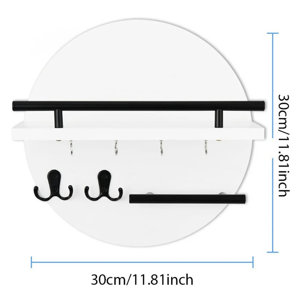 Wall Mounted Key Holder Organizer Round Decorative Shelf for Entryway Living Room Multi-Function Storage Rack - 6
