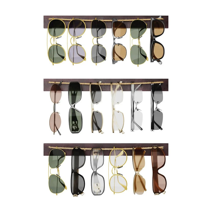 Wall Mounted Eyewear Organizer 3-Tier Wooden Sunglasses Display Rack - 1
