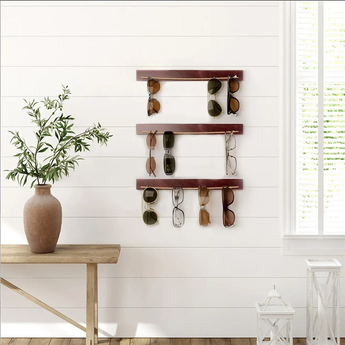 Wall Mounted Eyewear Organizer 3-Tier Wooden Sunglasses Display Rack - 3