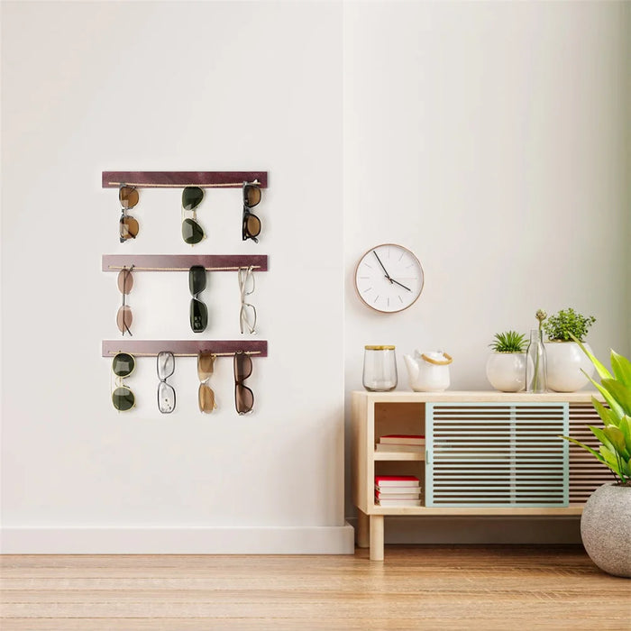 Wall Mounted Eyewear Organizer 3-Tier Wooden Sunglasses Display Rack - 4