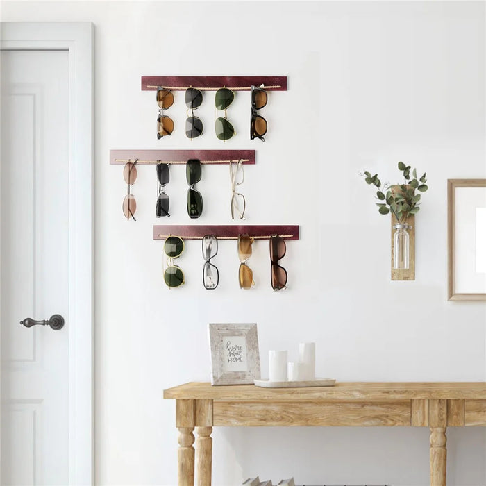 Wall Mounted Eyewear Organizer 3-Tier Wooden Sunglasses Display Rack - 5