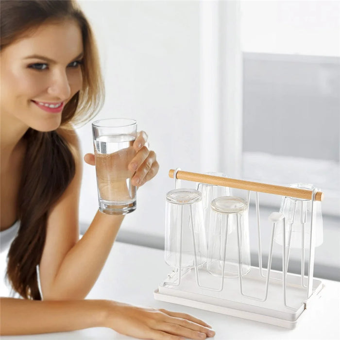 Iron Kitchen Cup Holder Rack Drainer Stand Mug Wine Glasses Countertop Organizer Storage Shelf - 2